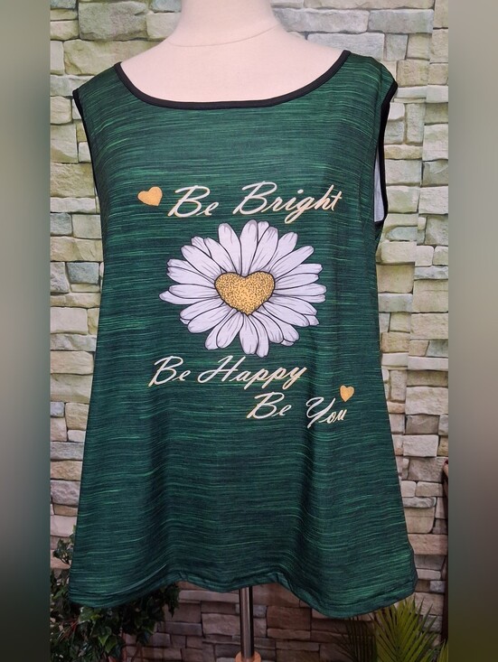 Tops - Green XL Sleeveless Daisy Graphic Tank-Be Bright Be Happy